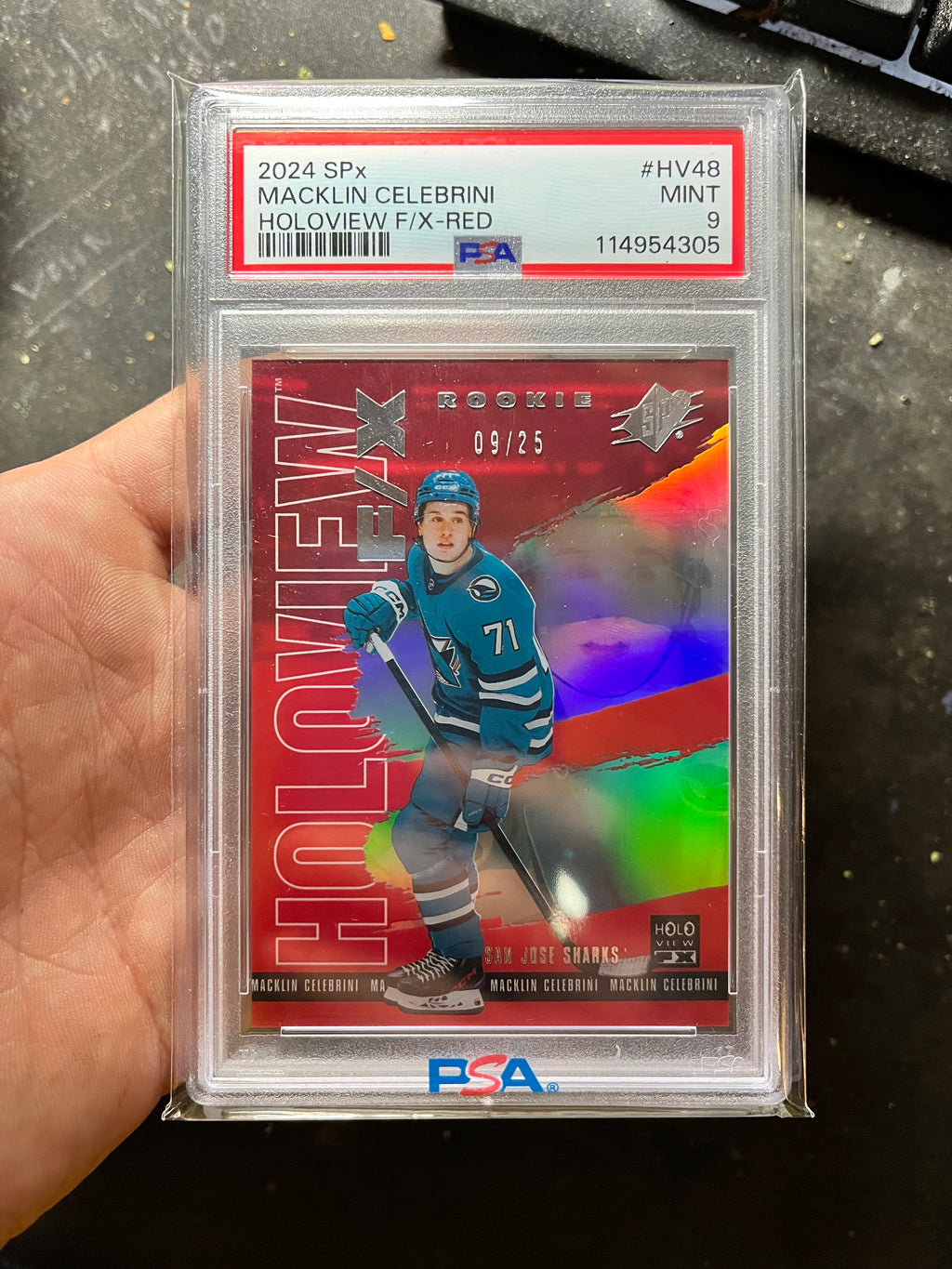 2024-25 Spx - PSA 9 - Holoview F/X Macklin Celebrini #HV-48 Red 09/25 RC