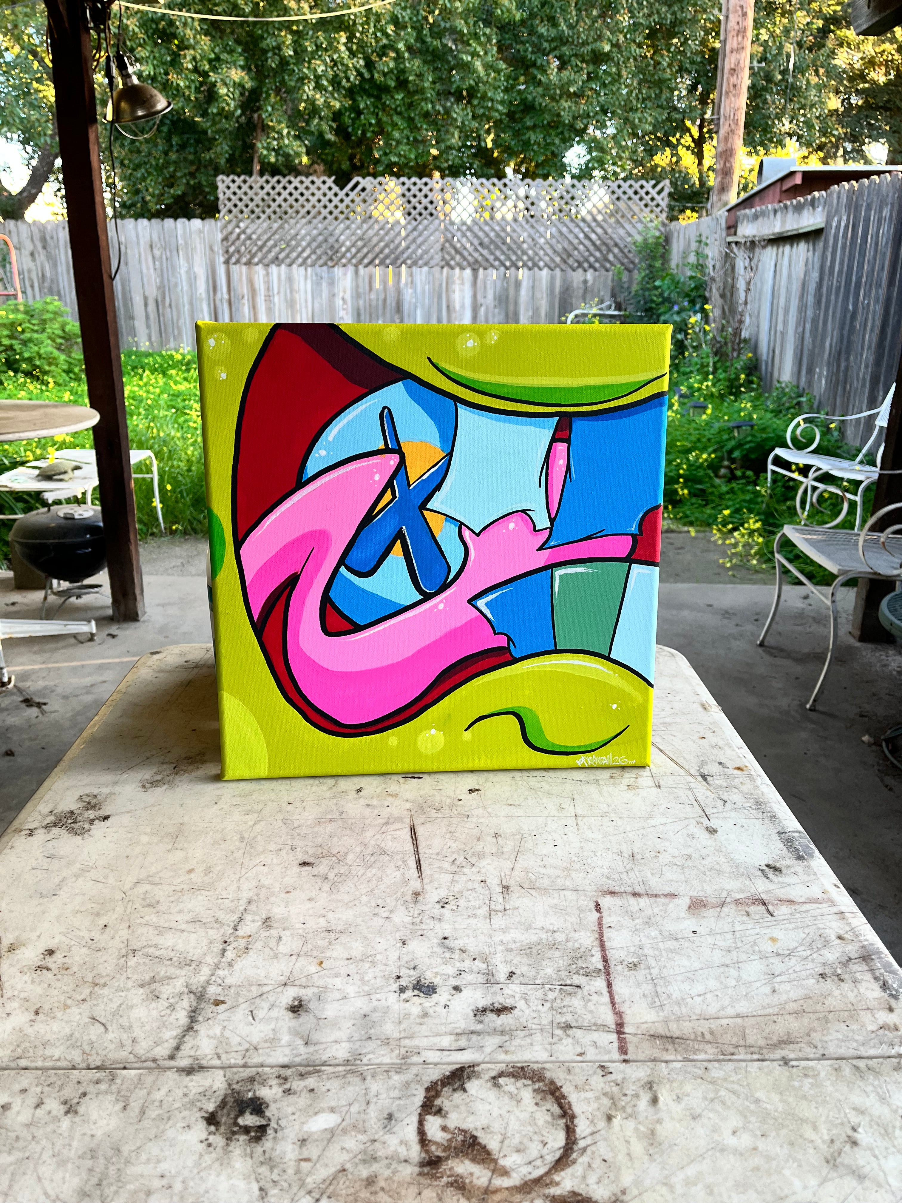 14" x 14" Acrylic Painting - Riff on KAWS' "Ups and downs" by Michael Randall