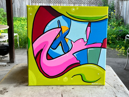 14" x 14" Acrylic Painting - Riff on KAWS' "Ups and downs" by Michael Randall