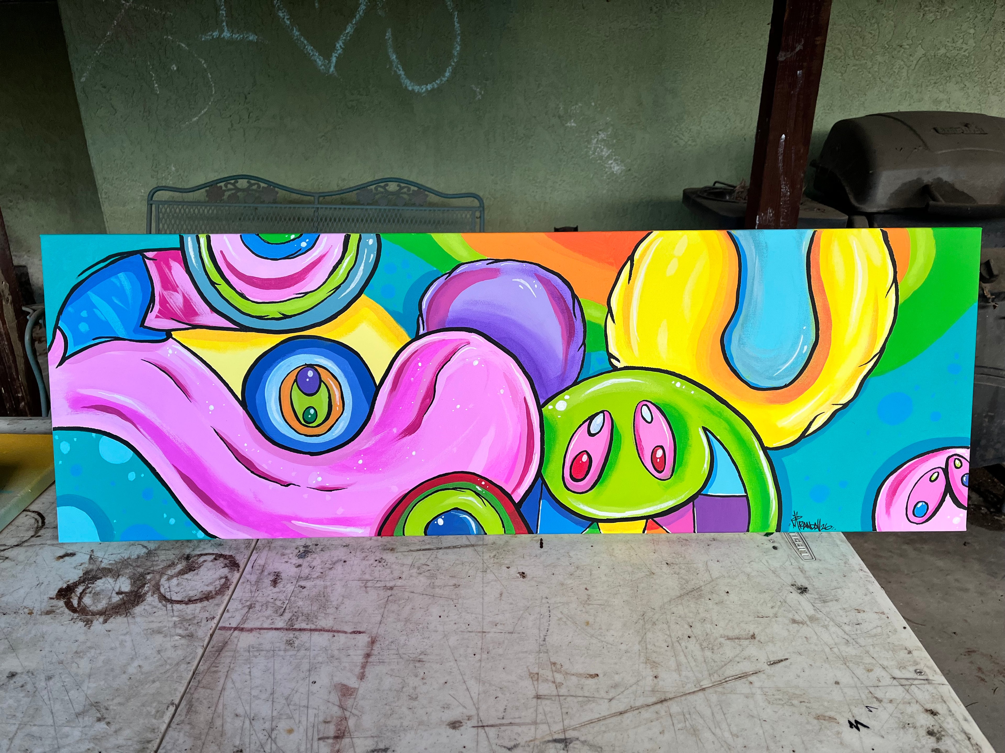 12" x 36" Acrylic Painting - "CandyLand" by Michael Randall - Murakami style