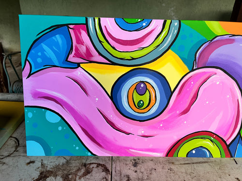 12" x 36" Acrylic Painting - "CandyLand" by Michael Randall - Murakami style