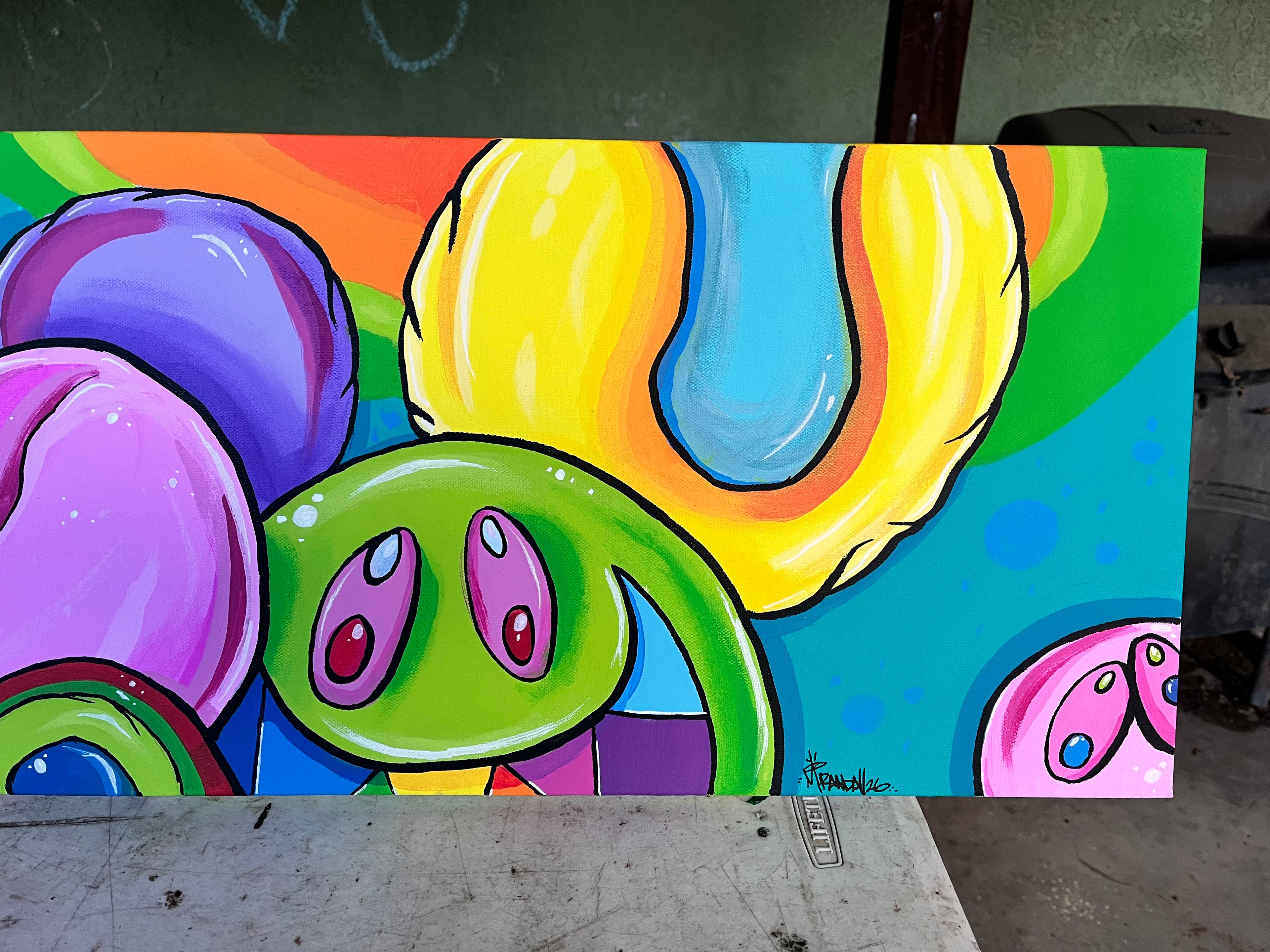 12" x 36" Acrylic Painting - "CandyLand" by Michael Randall - Murakami style