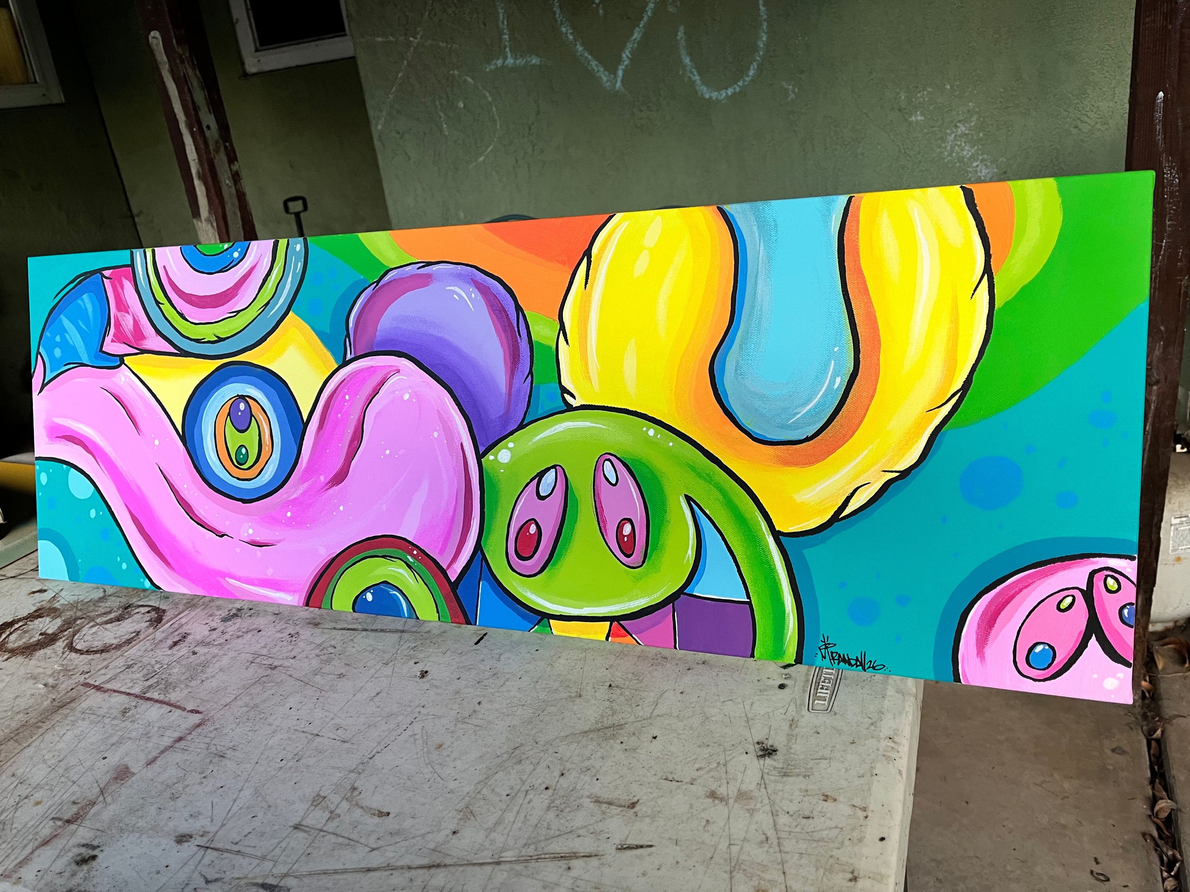 12" x 36" Acrylic Painting - "CandyLand" by Michael Randall - Murakami style