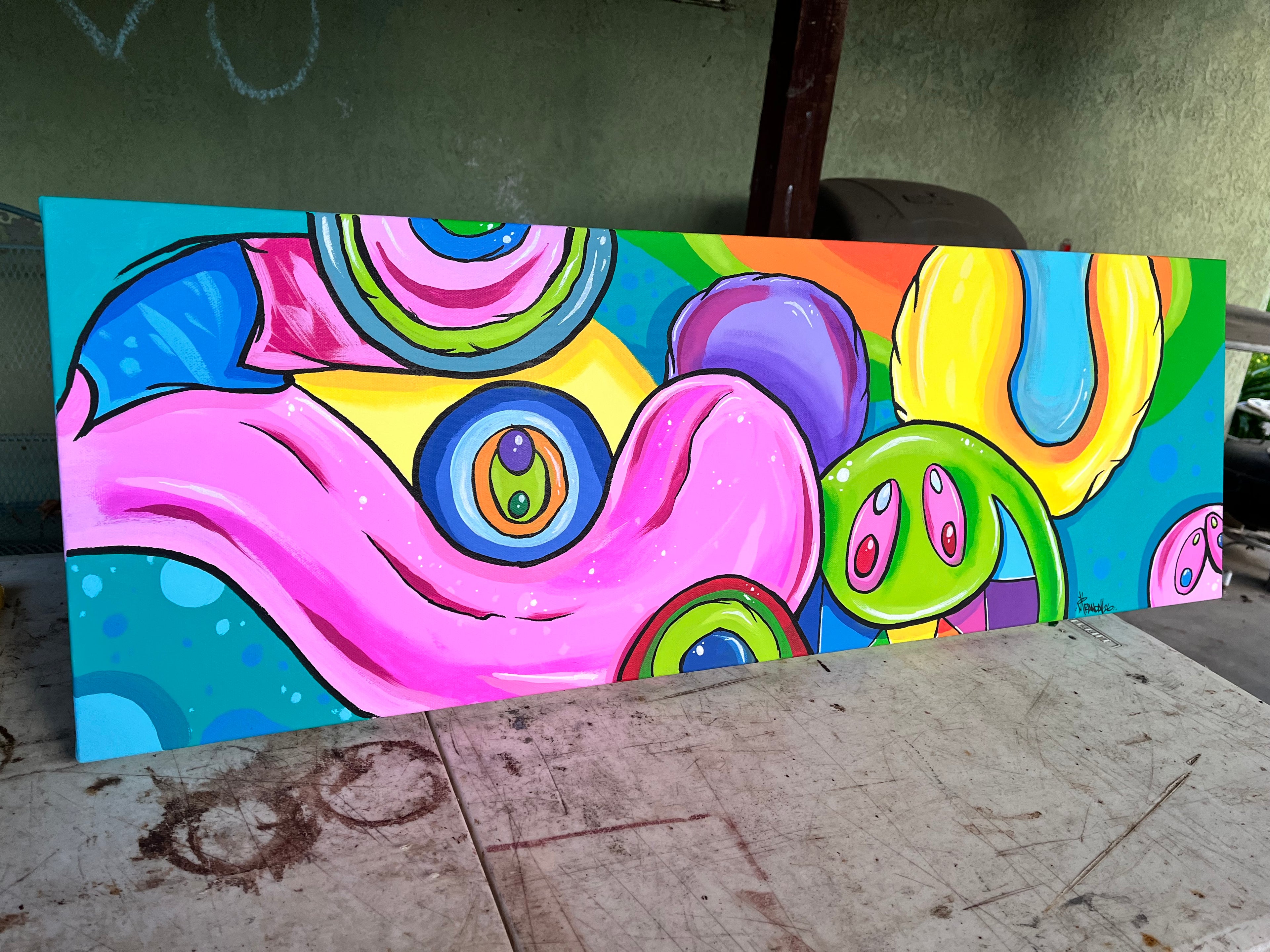 12" x 36" Acrylic Painting - "CandyLand" by Michael Randall - Murakami style